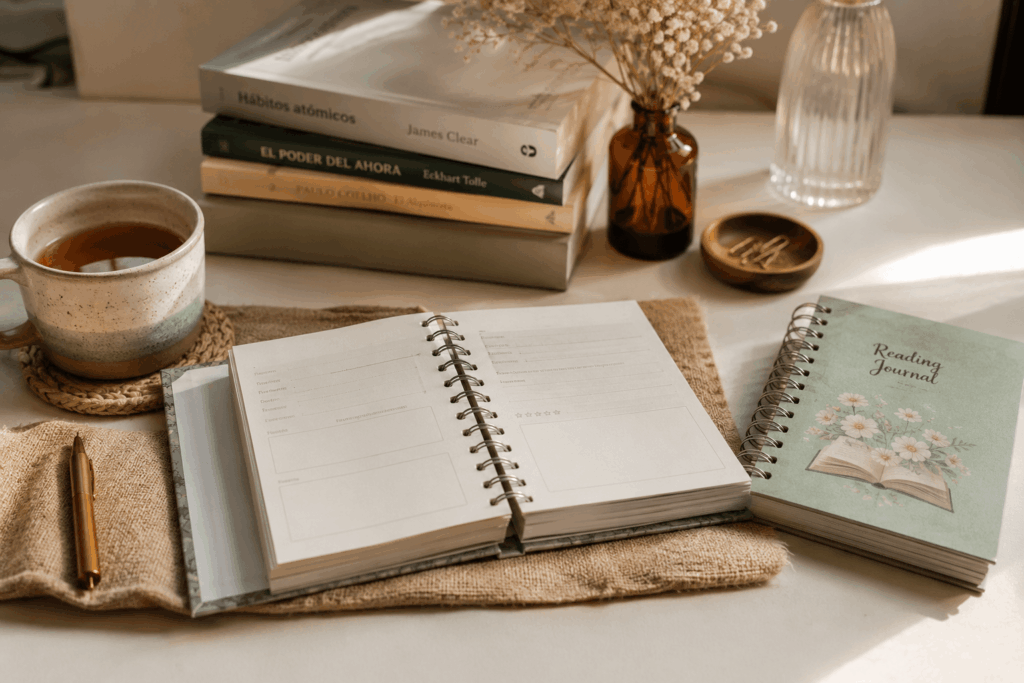 Ideas originales de regalos para lectores con una bitácora de lectura y accesorios.